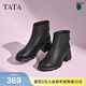 他她（TATA）甜筒靴粗跟通勤時(shí)裝靴女靴子加絨短靴秋冬季CBP01DD4 黑色（單里） 39 (245mm)