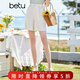 betu百圖女裝短褲女夏ins風(fēng)簡(jiǎn)約多色休閑短褲女高腰闊腿褲短褲女2204T57 杏色 L