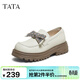 他她（TATA）女鞋秋時(shí)尚休閑鞋女蝴蝶結樂(lè )福鞋新款鞋子CG501CA5 米色 34