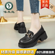 啄木鳥(niǎo)真軟皮樂(lè )福鞋女2026年春秋季新款小皮鞋厚底增高一腳蹬粗跟單鞋女 黑色升級款 36 (230mm)