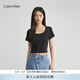 Calvin KleinJeans夏季女士簡(jiǎn)約字母袖口時(shí)尚ck潮流辣妹短款重磅短袖T恤上衣