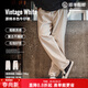 馬登工裝美式復古棉籽殼原色牛仔褲男春季cleanfit寬松直筒休閑長(cháng)褲子 米白色 【微喇/美式高街男褲】 L