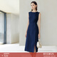 顏域2024新款氣質(zhì)職業(yè)單排扣正裝連衣裙女春款無(wú)袖修身時(shí)尚一步裙 深藍 S/36