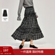 茵曼（INMAN）復古花邊拼接格紋半身裙2026春季女裝新款高腰顯瘦大擺長(cháng)裙 黑白格 S