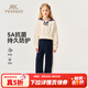 英氏（YEEHOO）兒童套裝女童上下裝春季時(shí)尚淑女學(xué)院風(fēng)衣服春裝新款洋氣中大童裝 法式學(xué)院花邊 米白+深藍 165
