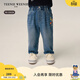 Teenie Weenie Kids小熊童裝26年新款男寶寶可愛(ài)刺繡蘿卜牛仔長(cháng)褲 淺藍色 110 cm