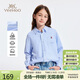 英氏（YEEHOO）女童襯衫兒童襯衣中大童裝純棉上衣學(xué)院風(fēng)長(cháng)袖春裝 藍條 165