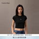 Calvin KleinJeans夏季女士活力少女感休閑ck刺繡時(shí)尚辣妹正肩羅紋短袖T恤