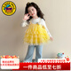 G.duck小黃鴨童裝女童春秋套裝兒童衣服小女孩春裝小熊背心牛仔褲兩件套 黃色上衣兩件套 100 (建議身高90cm 3-4歲)cm