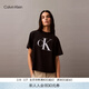 Calvin KleinJeans25夏季女士休閑簡(jiǎn)約ck字母純棉圓領(lǐng)純色針織短袖T恤上衣
