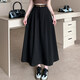SNOWTREE杏色洗水棉休閑百褶裙女春夏2026新款半身a字裙中長(cháng)款大擺傘裙 黑色 M （建議95-110斤）