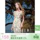 三彩2025春季新款暈染印花連衣裙法式大方領(lǐng)度假荷葉邊長(cháng)裙M