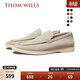 THOM WILLS樂(lè )福鞋男春季透氣軟底休閑皮鞋一腳蹬真皮商務(wù)男鞋男士反絨豆豆鞋 灰白色A8145 42 /8碼