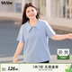 MsShe【珠地棉polo衫】大碼女裝2025夏裝胖mm巨顯瘦短袖T恤女上衣 冰河藍色現貨 4XL