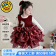G.duck小黃鴨童裝拜年服女童連衣裙秋冬季加絨天鵝蛋糕裙兩件套寶寶裙子 紅色兩件套+頭紗 80 適合9-12月(75-85cm)