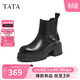 他她（TATA）切爾西靴女冬季時(shí)尚通勤厚底鞋 黑色 39