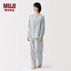 MUJI 女式 雙層紗織點(diǎn)狀提花長(cháng)袖睡衣女士家居服套裝純棉春季女款 淺藍色 L 上裝165/88A 下裝165/70A