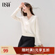 歐莎輕熟風(fēng)軟糯針織衫女2025秋季新款復古蕾絲花邊領(lǐng)毛衣上衣 白色 L
