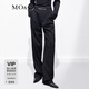 MO&Co.休閑褲輕運動(dòng)風(fēng)橡筋拼接高腰西褲精裁及地直筒通勤女摩安珂 黑色-第2批 S 160