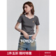 初語(yǔ)假兩件撞色短袖T恤女2025夏季新款波浪領(lǐng)美式修身減齡上衣 深灰色 M
