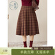 紫涵（ZIHAN）紫涵格紋中長(cháng)款百褶裙女秋季學(xué)院風(fēng)高腰顯瘦A字半身裙子 紅格 M