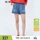 斯琴女棉麻混紡仔蘭繡花薄休閑低腰牛仔短褲CKC2005 仔蘭 L