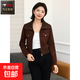 麂皮絨女士外套新款小眾時(shí)尚短款翻領(lǐng)上衣修身顯瘦休閑機車(chē)夾克女 咖啡色 M