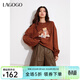 LAGOGO羅紋領(lǐng)口印花圓領(lǐng)100%棉衛衣女拉谷谷春秋新款簡(jiǎn)約套頭上衣 棕色(U5) S