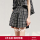 初語(yǔ)復古格子短褲女2025夏季新款松緊腰寬松闊腿褲子三分褲 黑格 M