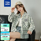 唐獅（TonLion）2023格子長(cháng)袖襯衫女寬松上衣 淺綠 L 