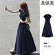圣保美短袖連衣裙女夏季2026新款海邊度假氣質(zhì)顯瘦a字裙子韓系穿搭長(cháng)裙 藏青色連衣裙 S
