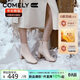 康莉（COMELY）羊皮粗跟短靴女冬季真皮時(shí)尚方頭舒適高級時(shí)裝靴 米白色 38