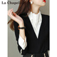 拉夏貝爾（La Chapelle）針織衫女裝2026年秋冬新款假兩件高級設計感洋氣毛衣內搭打底衫春 黑色 M 100-110斤