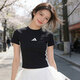 阿迪達斯（adidas）短袖T恤女 2026夏季新款運動(dòng)服休閑跑步訓練健身快干透氣休閑半袖 黑色/側邊三條紋/修身版型 L 碼