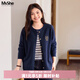 MsShe【軟糯刺繡毛衣外套】大碼女裝2025款冬裝胖mm寬松開(kāi)衫上衣 藏青藍色現貨 3XL