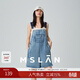 MSLAN/商場(chǎng)同款夏季新款毛邊刺繡做舊牛仔背帶褲學(xué)院風(fēng)減齡短褲 城灰藍 M
