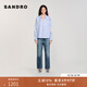 SANDRO2025春夏女裝法式氣質(zhì)時(shí)尚休閑藍白條紋花朵鏤空襯衫上衣 D251/藍色 M