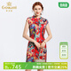 喬萬(wàn)尼新款夏修身氣質(zhì)中國風(fēng)旗袍禮服印花桑蠶絲真絲連衣裙女 中國紅 XL