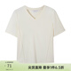 纖莉秀大碼女裝簡(jiǎn)約百搭休閑減齡正肩V領(lǐng)顯瘦百搭T恤春裝新款1990 杏色 2XL
