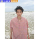 棉之雪美式色織格紋泡泡紗寬松廊形短袖襯衫男設計感小眾ins外套潮 粉色 2XL 【170CM-180CM】