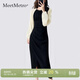 MeetMetro瑪依爾2026春季新撞色拼接不規則開(kāi)叉修身包臀連衣裙女 黑色【現貨閃電發(fā)】 M