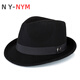 NY-NYM品牌羊毛呢帽子男款氈帽戶(hù)外潮爵士帽時(shí)尚百搭紳士帽英倫復古禮帽 黑色 M(56-58cm)【高檔羊毛】
