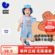 迷你巴拉迷你巴拉背帶褲套裝短袖男女童兒童親膚透氣不易悶汗萌趣夏季 灰藍A81301 90