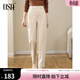 歐莎（OSA）高腰直筒毛呢西裝褲女秋冬季2025年新款寬松顯瘦休閑褲子 米杏色 M