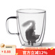 九土馬克杯手工雙層玻璃杯貓咪杯子辦公咖啡杯女用貓杯藝術(shù)茶水杯 黑D