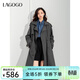 LAGOGO干練翻領(lǐng)風(fēng)衣女拉谷谷春秋新款格雷系高級感插肩袖外套 深灰色(R0) L