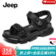 Jeep吉普透氣涼鞋男夏季真牛皮百搭沙灘鞋男軟底防滑輕便戶(hù)外男士涼鞋 黑色(皮鞋碼) 41