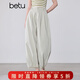 百圖（betu）女裝2026年春夏新款休閑褲闊腿褲遮肉顯瘦九分花苞褲褲子2603T67 淺卡其綠 M