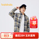 巴拉巴拉童裝男童襯衫長(cháng)袖中大童格子印花襯衣秋冬加絨上衣潮 卡黑色調00459 160cm
