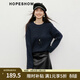 紅袖（hopeshow）寬松百搭針織衫2025冬季新款女裝亮絲珠片落肩長(cháng)袖圓領(lǐng)氣質(zhì)上衣 藏青495 M